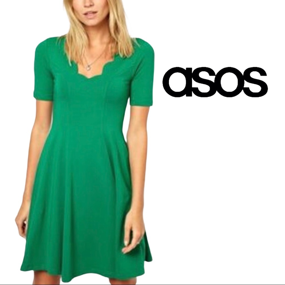 ASOS Green Scallop Neck Skater Dress